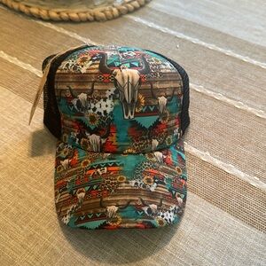 Western boho sunflower cow skull ball cap